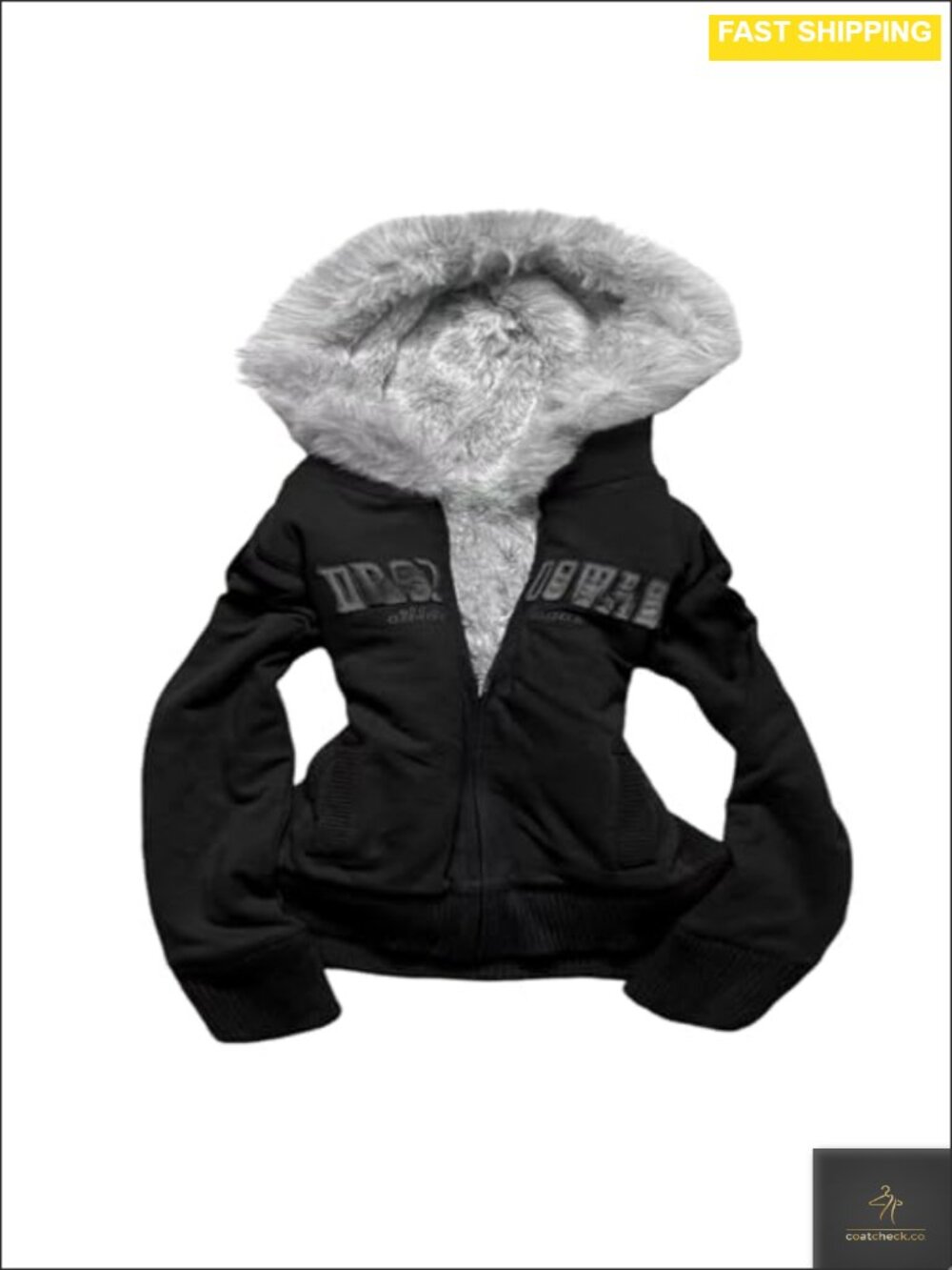Y2K Zip Up Hoodie Fur Lined Polyester Winter Coat Streetwear